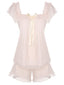 Pyjama en mousseline de soie rose à col carré et ruban des années 1950