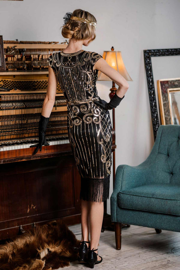 Robe Flapper à Paillettes Noire Années 1920