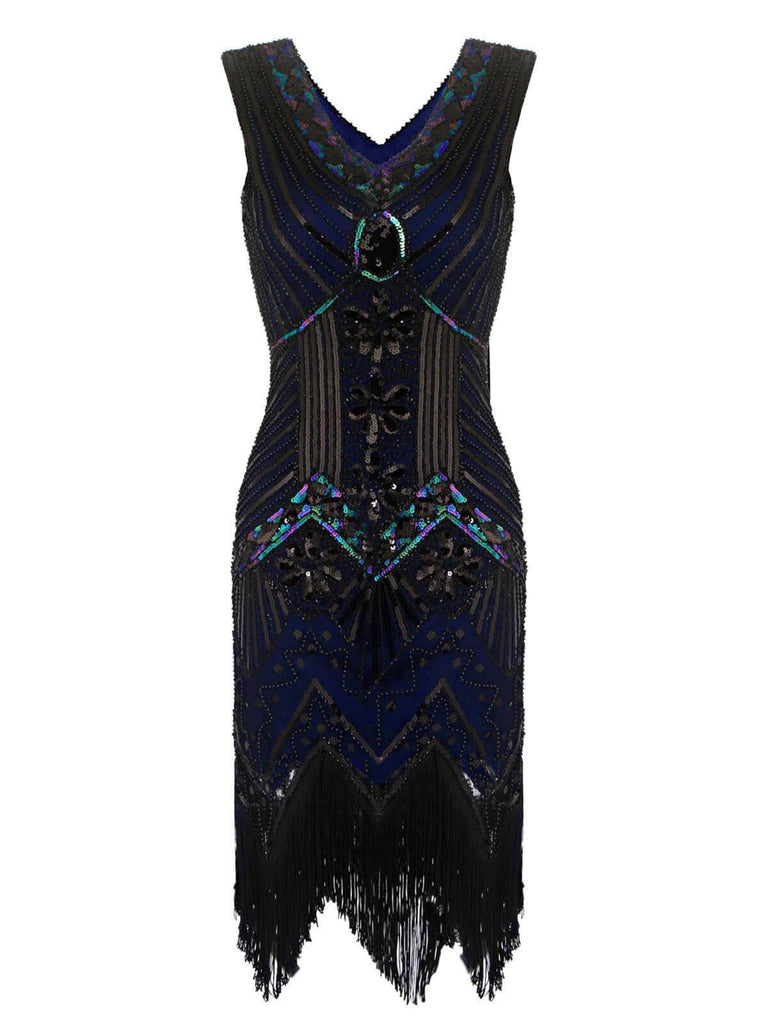 Robe Charleston Vintage Années 20 à Franges Paillettes Gatsby Cocktail Chic