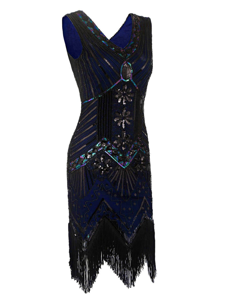 Robe Charleston Vintage Années 20 à Franges Paillettes Gatsby Cocktail Chic