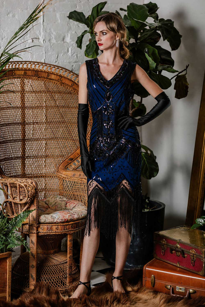 [Produits en Liquidation] Robe Flapper à Paillettes Bleu Années 1920
