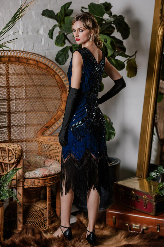 [Produits en Liquidation] Robe Flapper à Paillettes Bleu Années 1920