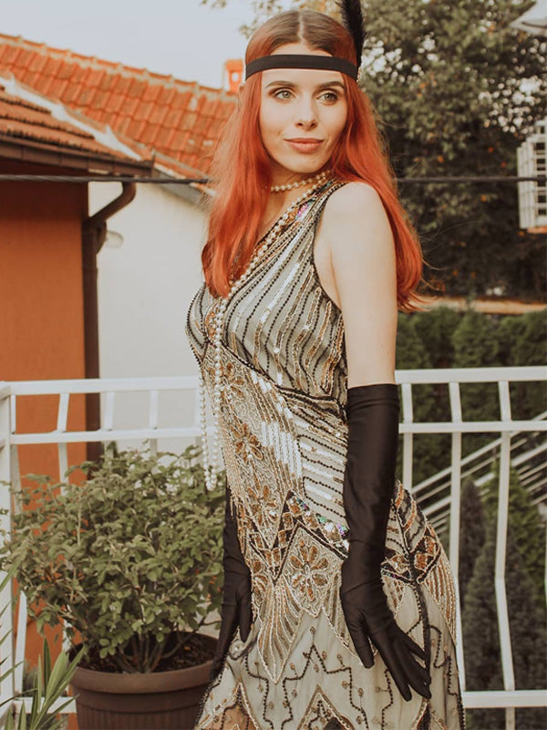 Robe Charleston Vintage Années 20 à Franges Paillettes Gatsby Cocktail Chic