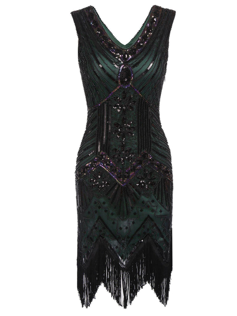 Robe Gatsby Femme Robe Flapper Charleston Pailletée avec Frange Années 20  Vintage Robe de Soirée Cocktail Col V Rétro sans Manche (FR/ES,  Alpha/Lettres, M, Taille Normale, Taille Normale, Noir) : : Mode