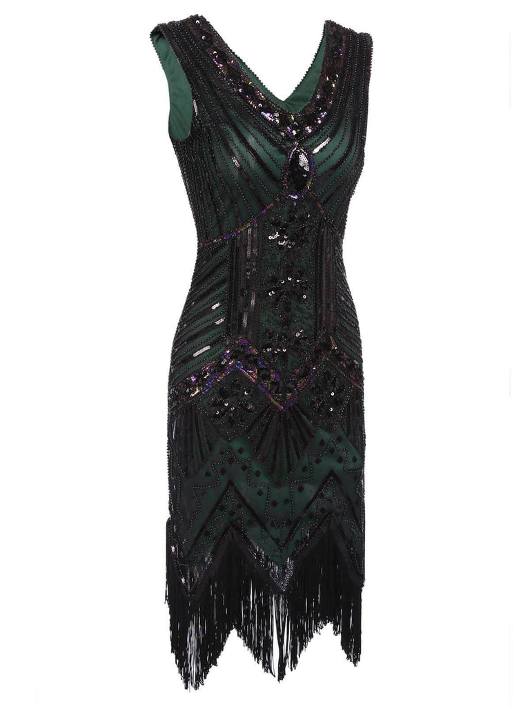 Robe Charleston Vintage Années 20 à Franges Paillettes Gatsby Cocktail Chic