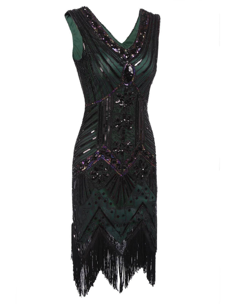 [Produits en Liquidation] Robe Flapper à Paillettes Vert Foncé Années 1920