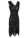 Robe Charleston Noir Cocktail Années 20 à Franges Paillettes Gatsby