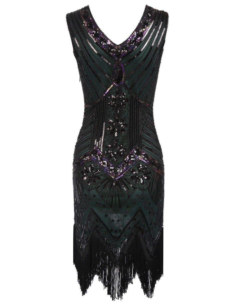 [Produits en Liquidation] Robe Flapper à Paillettes Vert Foncé Années 1920