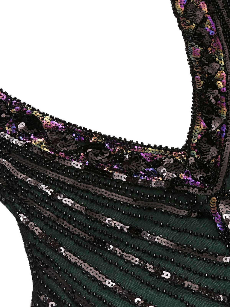 [Produits en Liquidation] Robe Flapper à Paillettes Vert Foncé Années 1920