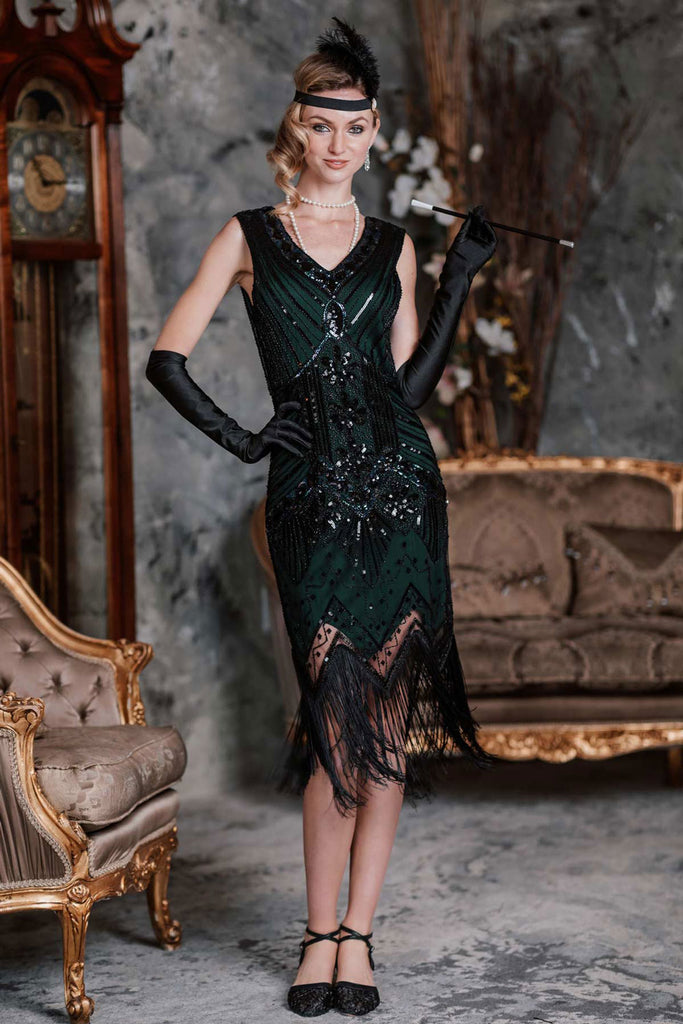 Robe Charleston Vintage Années 20 à Franges Paillettes Gatsby Cocktail Chic