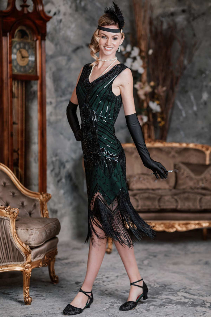 Robe Charleston Vintage Gatsby Année 20 à Franges Paillettes Soirée Cocktail