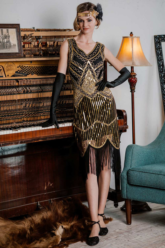 Robe Flapper à Paillettes Dorée des Années 1920