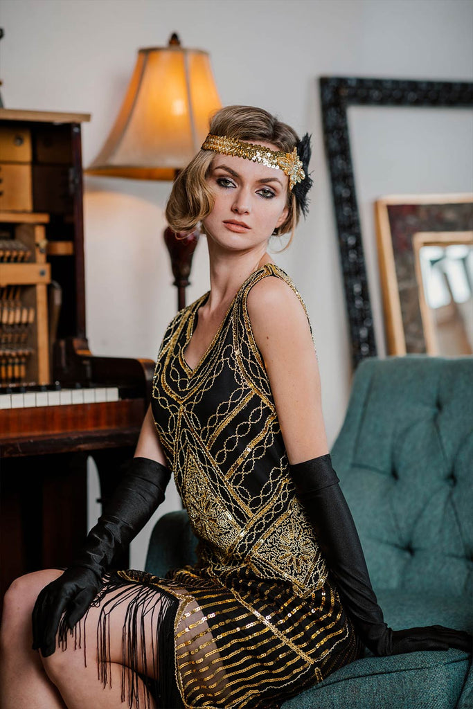 Robe Flapper à Paillettes Dorée des Années 1920 – Retro Stage-France