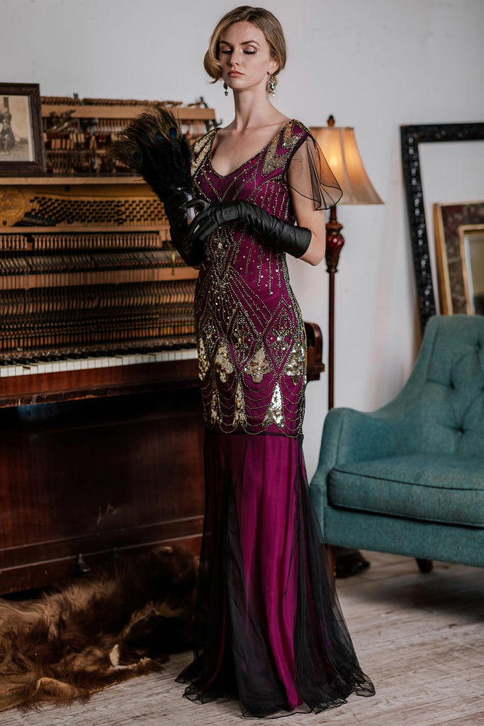 Robe Charleston Vintage Année 20 Gatsby Maxi à Paillettes Soirée Cocktail