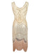 Robe Charleston Vintage Années 20 à Franges Paillettes Gatsby Beige
