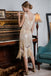 Robe Charleston Vintage Années 20 à Franges Paillettes Gatsby Beige