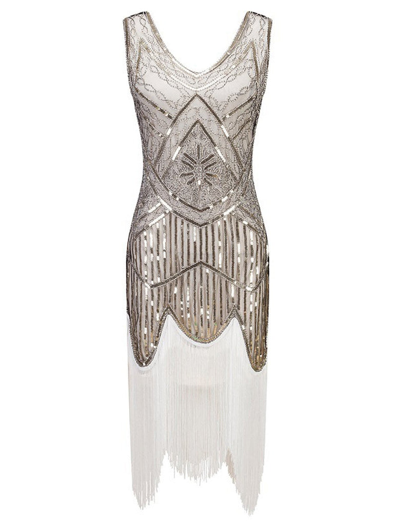 Robe Flapper à Franges Blanche Années 1920