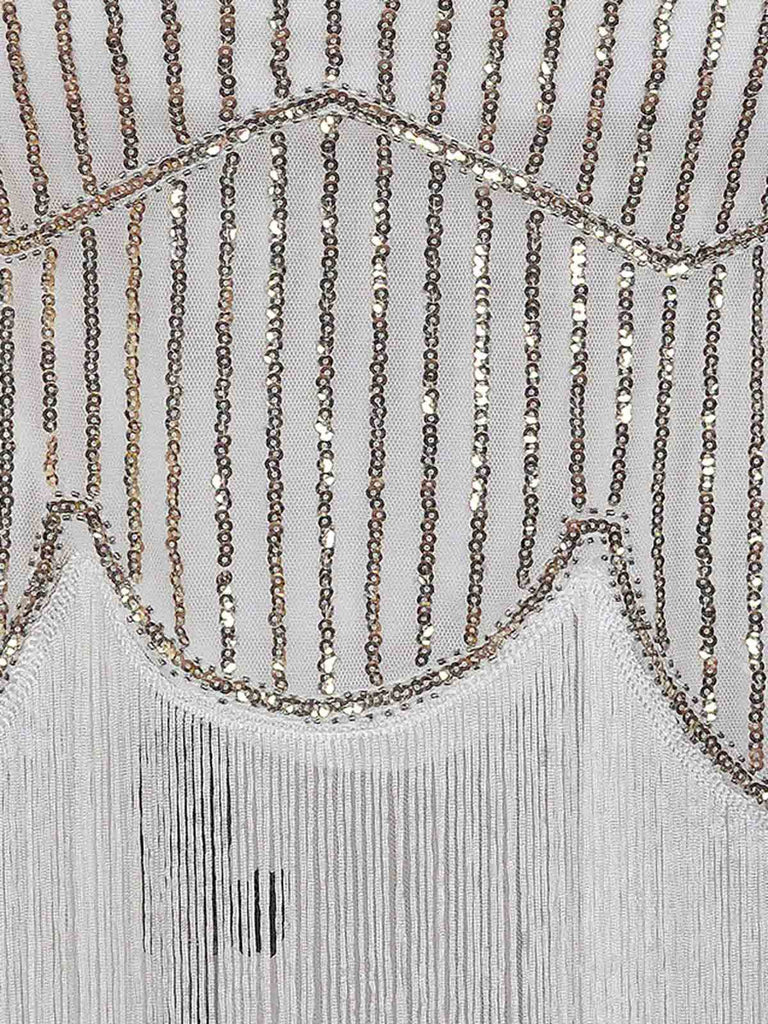 Robe Charleston Blanc Vintage Années 20 à Franges Paillettes Gatsby