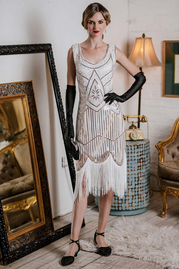 Robe Flapper à Franges Blanche Années 1920