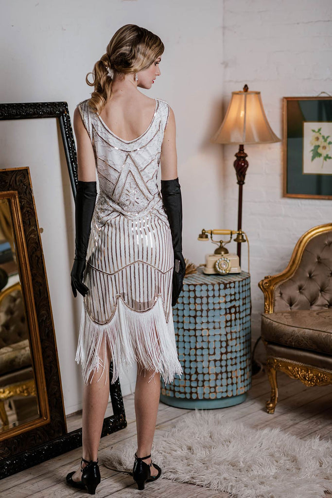 Robe Charleston Vintage Années 20 Gatsby Frangée à Perles et Sequins Chic