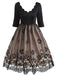 Robe Vintage Année 50 en Dentelle à Manches Longues Col V Soirée Cocktail