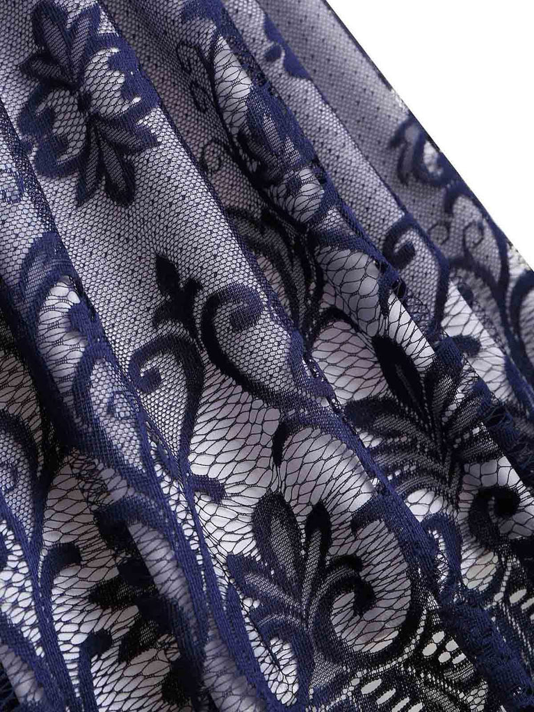 Robe Vintage Année 50 en Dentelle à Manches Longues Col V Soirée Cocktail