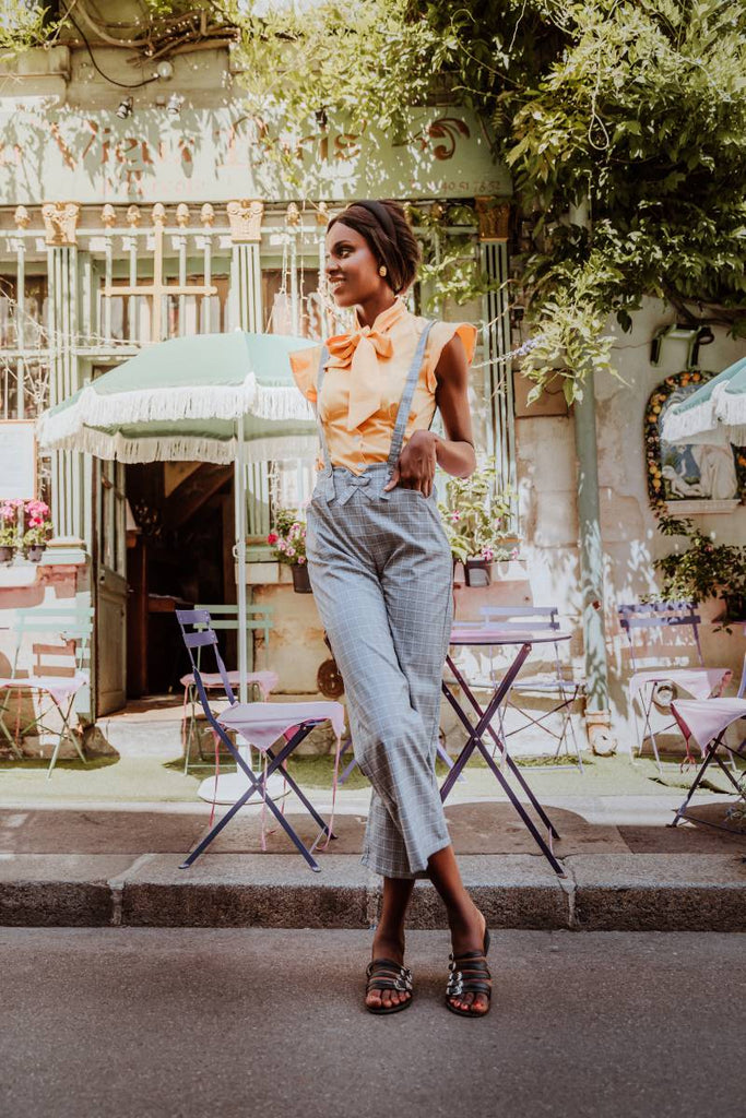 2PCS Années 50 Blouse Top Pantalon à Bretelles