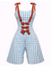 Combishort bleu clair à bretelles années 1950 à carreaux avec nœud