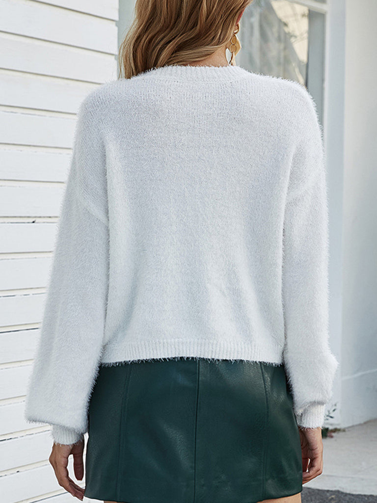 Cardigan Maille Femme Pull Vintage Blanc avec Buttons