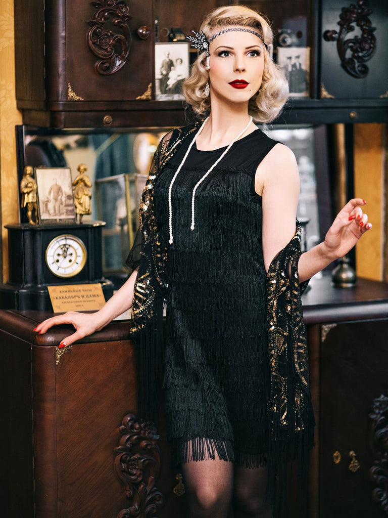 Robe Charleston Cocktail Vintage Année 20 à Franges Gatsby avec Ceintu –  Retro Stage-France