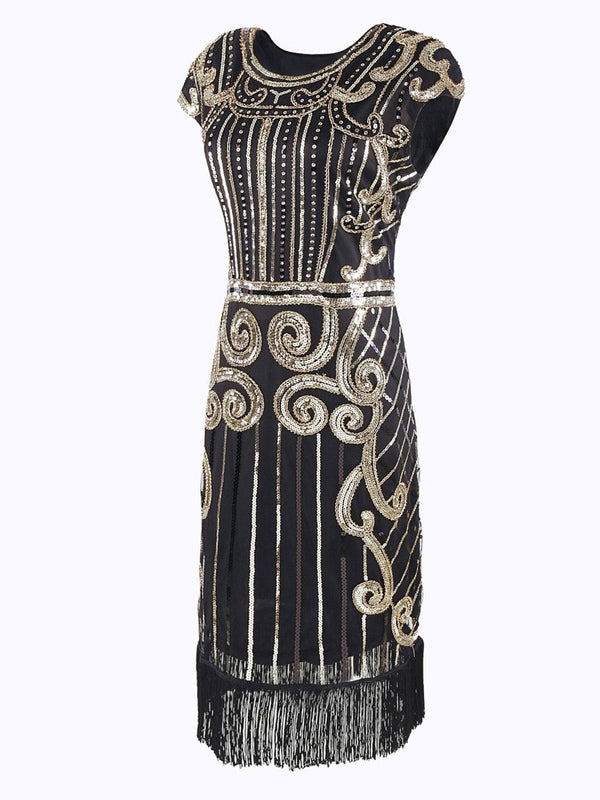 Robe Charleston Vintage Année 20 Gatsby Noire à Paillettes Soirée Cocktail