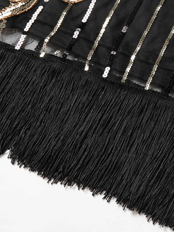 Robe Charleston Vintage Année 20 Gatsby Noire à Paillettes Soirée Cocktail